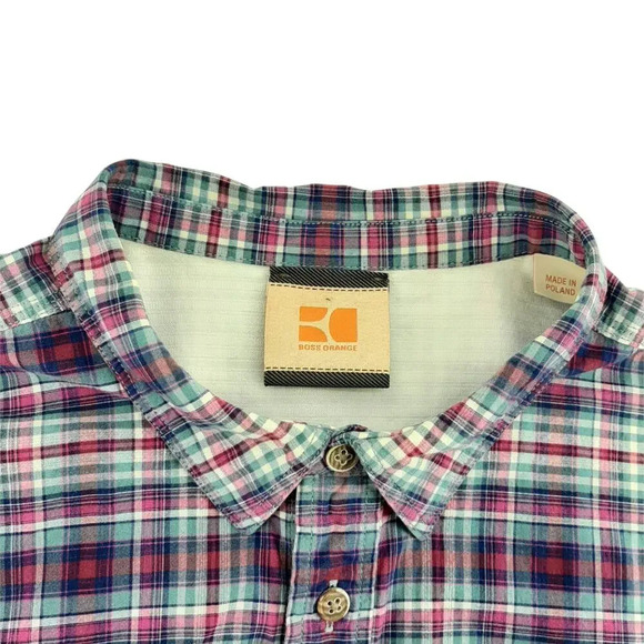Hugo Boss Mens Button Up Shirt Size L Preppy Plaid - Picture 6 of 6